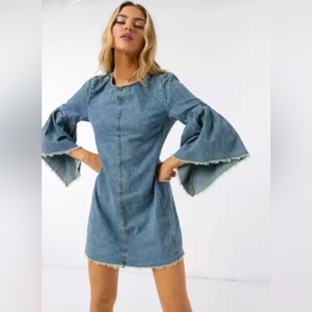 We The Free Reckless Life Boho Western Denim Mini Dress NWOT Size 6 Medium Wash